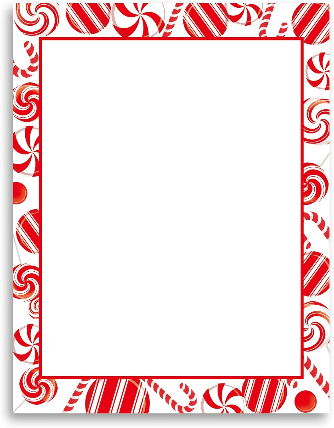 100 PCS Peppermint Party Letterhead Candy Cane Christmas Border Computer Paper Stationery Paper for Note Letters to Santa Holiday Printer Paper Invitations Office School 8.5 X 11 In image number 3