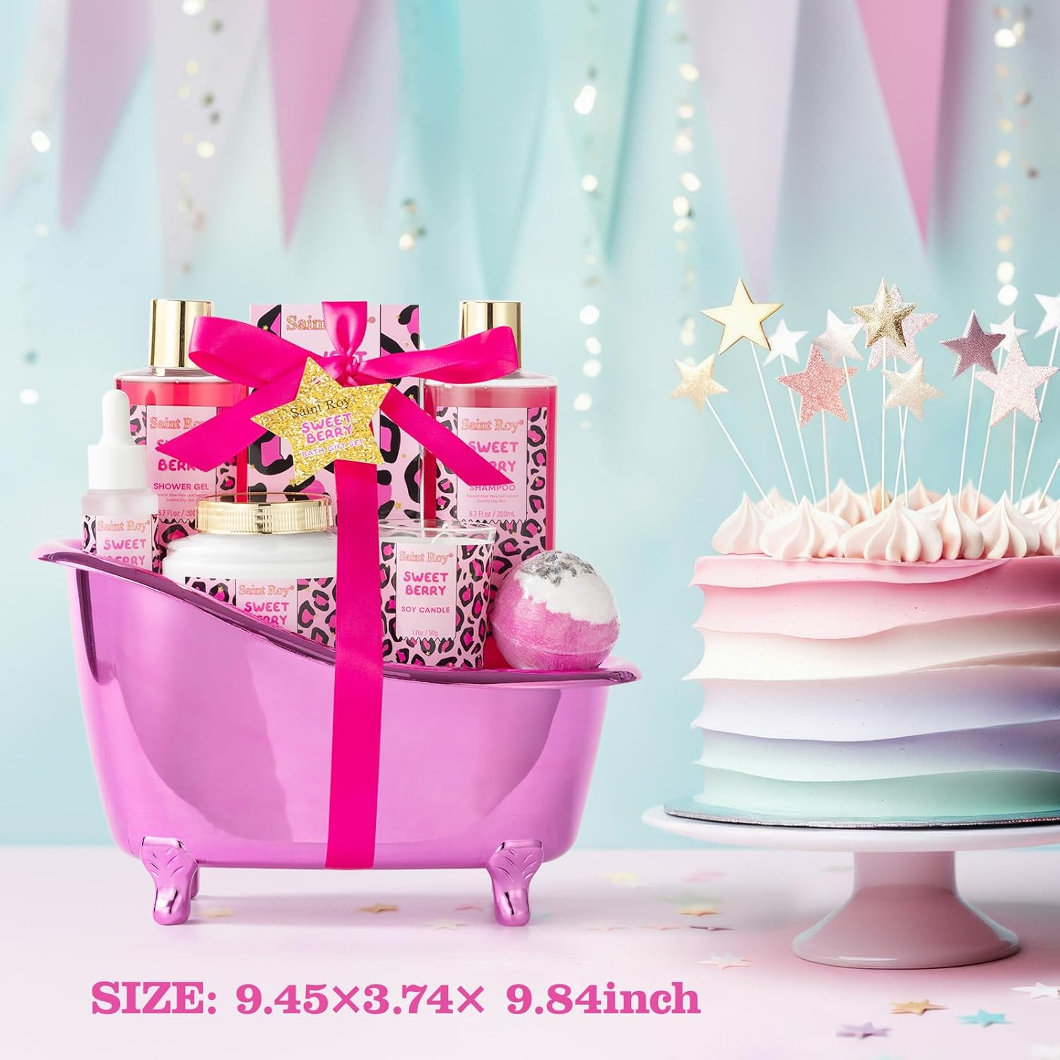 Home Bath Spa Gift Basket for Women Sweet Berry Bath Sets for Teens Gift Aromatherapy Home Spa Kit with Shower Gel, Shampoo, Body Oil & More Women'S Spa Gift Sets Best Gifts for Her Mothers Day image number 6