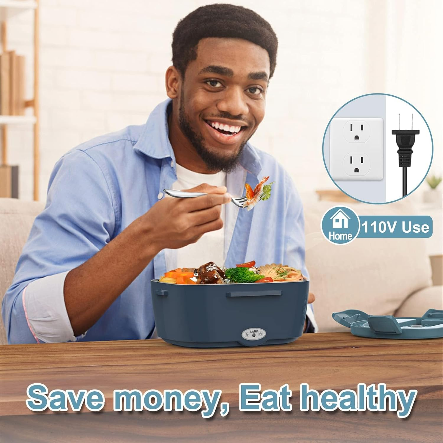 Electric Lunch Box Food Heater for Adults, 12/24/220V Portable Stainless Steel Lunch Warmer, Leak Proof, Heated Lunch Box for Car/Truck/Office with Stainless Fork & Spoon & Carry Bag image number 2