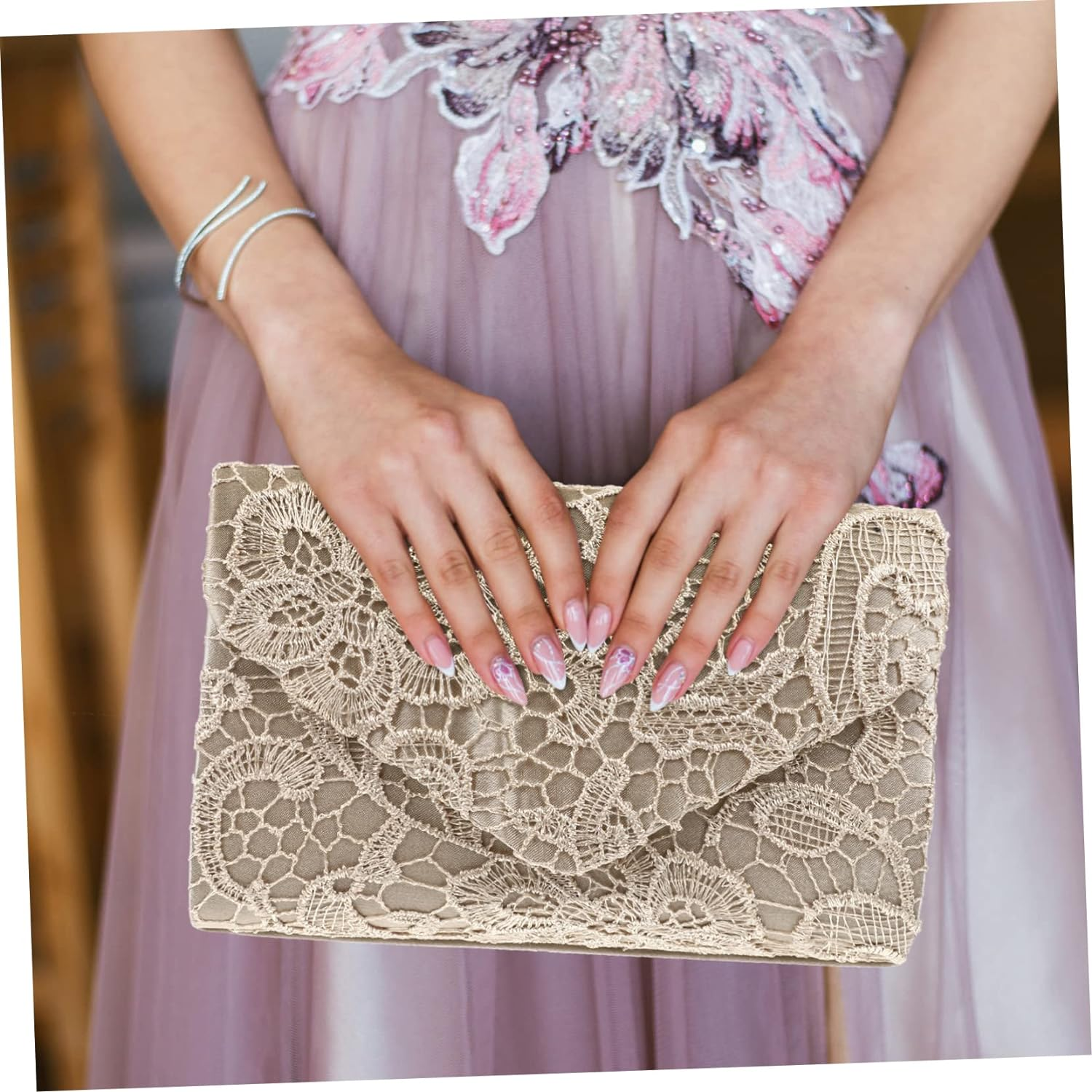 Ifundom Handbag Womens Wallet Purses for Women Shoulder Bag Envelope Clutch Evening Purses Wedding Purse Bags Clutch Purse Bag Clutch Bag Party Clutch Bag Women Evening Bag Rhinestones - Beige image number 4