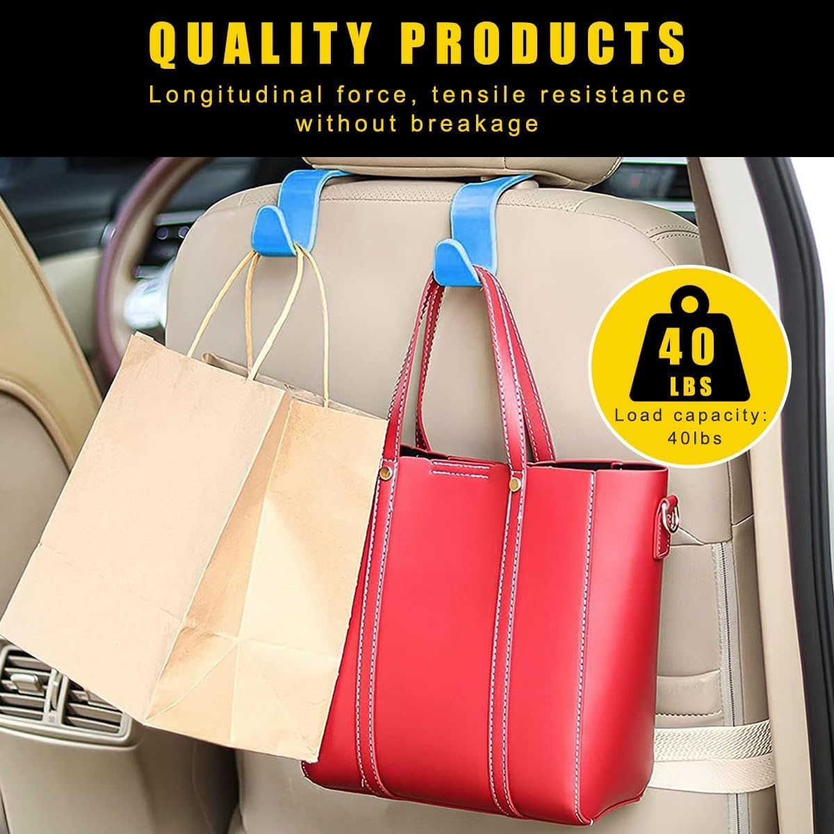 Car Seat Headrest Hook 5 Pack, Multifunctional Auto Seatback Hook Storage Organizer, Vehicle Seat Hanger Holder for Purse Coat Umbrella Grocery Bag, Interior Car Accessories (Blue) image number 2