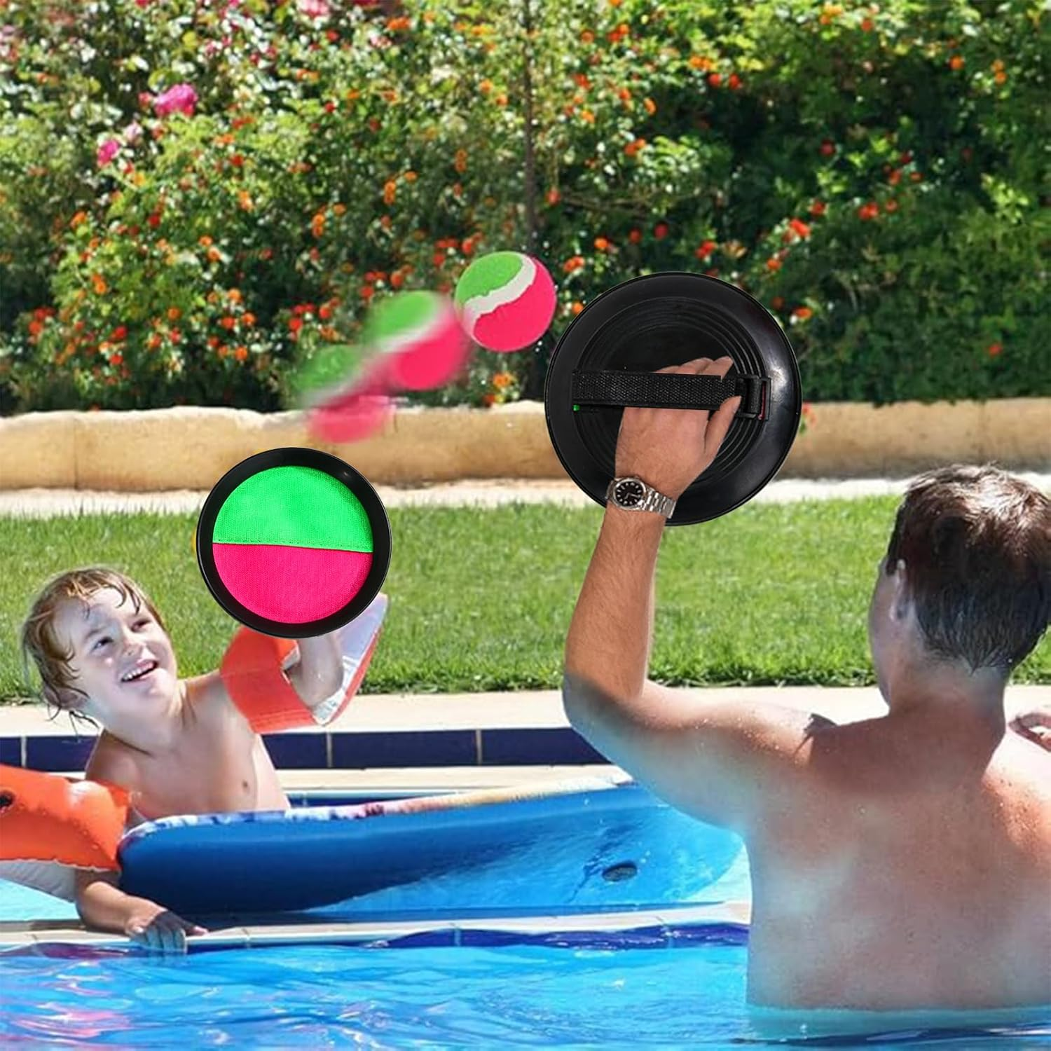 Woruykot Velcro Ball Pool Game, Outdoor Toy, Beach Toys, Outdoor Throwing Game, Velcro Ball Set with 4 Velcro Ball Paddles and 2 Velcro Balls, Ball Games for Outdoor Garden (Red) image number 1