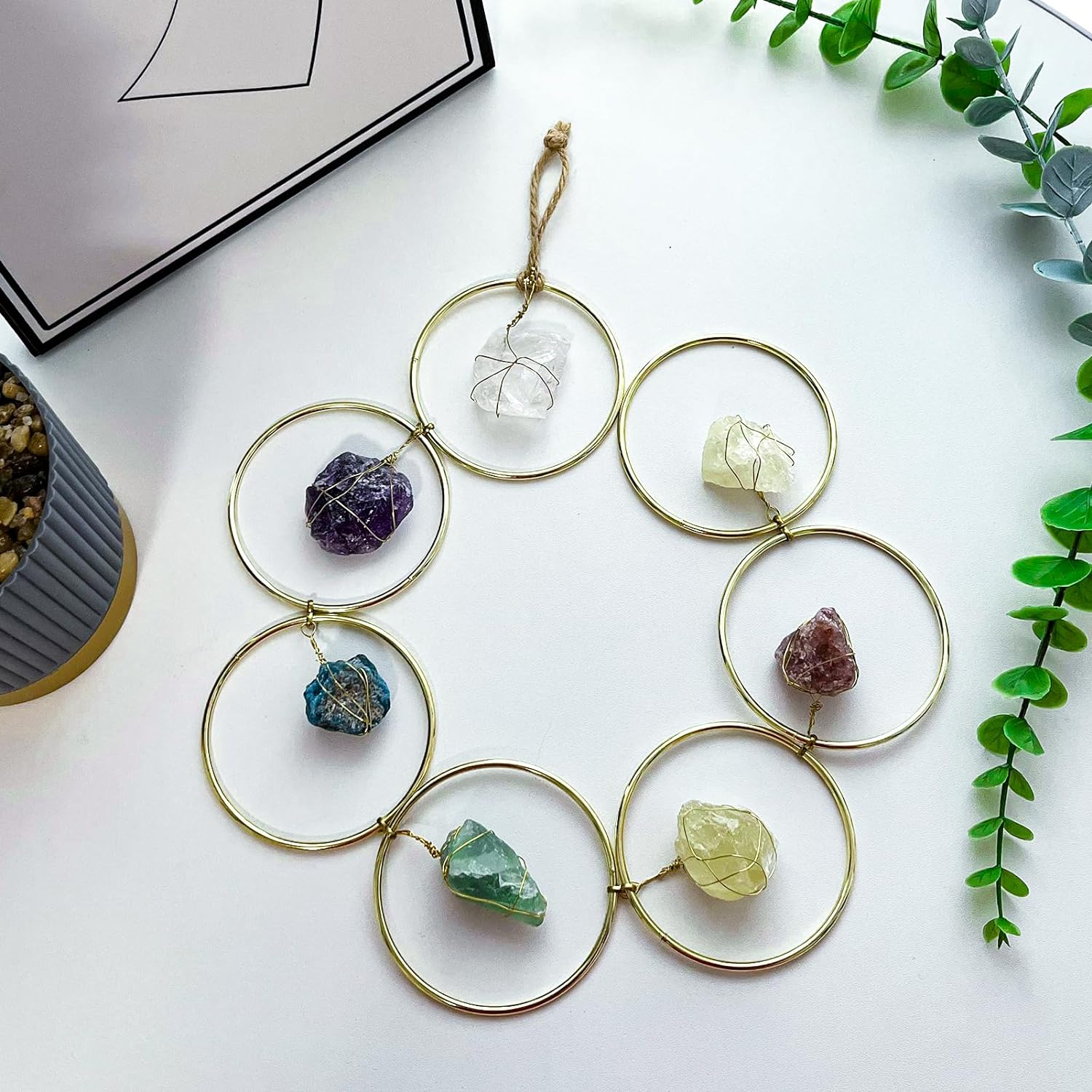 7 Crystal Gemstone Wall Hanger Decor, Raw Chakra Crystal Gemstones, Window Meditation Hanging Ornament, Home Decorations for Yoga Meditaion, Gifts for Christmas Ornaments/Birthday (1PC) image number 2