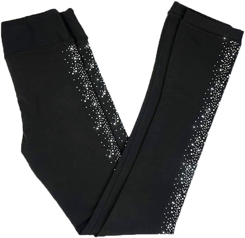 LIUHUO Figure Skating Pants Girls Training Wear Quality Crystals Black Child Skating Leggings image number 6