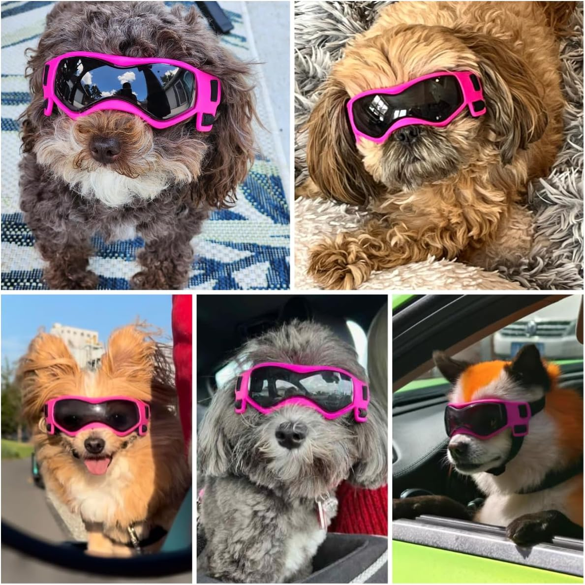 Dog Goggles Dog Sunglasses for Small Breed UV Protection Windproof with Adjustable Head Straps Chin Straps for Ride Car/Hiking Travel/On Beach-Pink image number 7