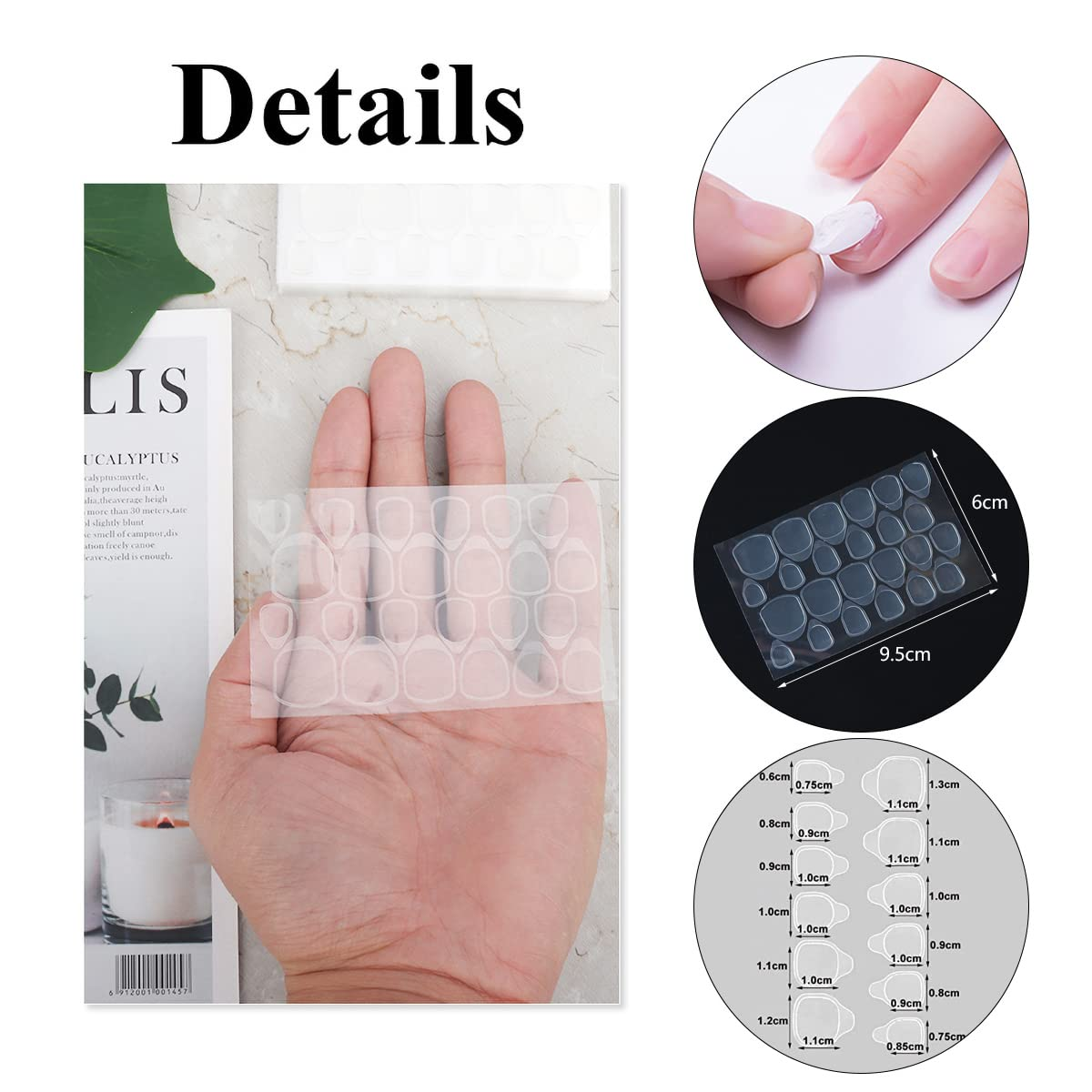 LIONVISON 50 Sheets Nail Adhesive Tabs - 1200 Pcs Double-Side Nail Glue Sticker, Waterproof Breathable Jelly Gel Nail Tape Glue Stickers for False Nails Tips (50 Sheet) image number 2