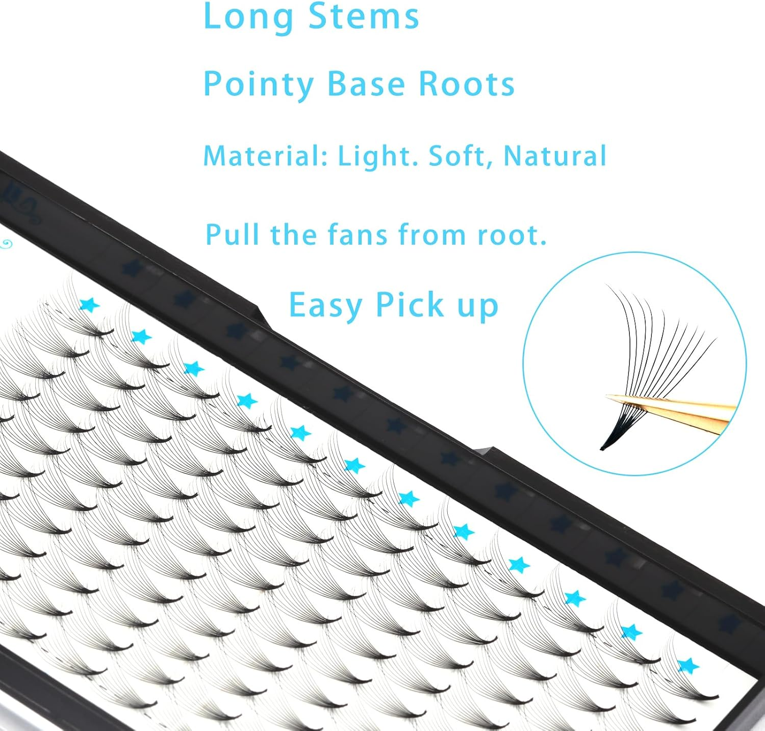 Linshow Premade Fans 0.07Mm 8-15Mm Length C/D Curl Long Stem 4D/5D/6D/10D Promade Volume Fans Pointy Base Root Faux Mink Eyelash Extensions for Natural Look (4D C Curl, 10Mm)