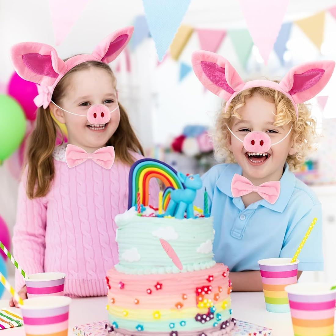 Pig Costume Set, Pig Ears Headband Pig Tail Nose Bow Tie, Animal Fancy Dress Party Accessories for Kids Adult Halloween Birthday Christmas Cosplay Dress up Party Decoration (Pink) image number 6