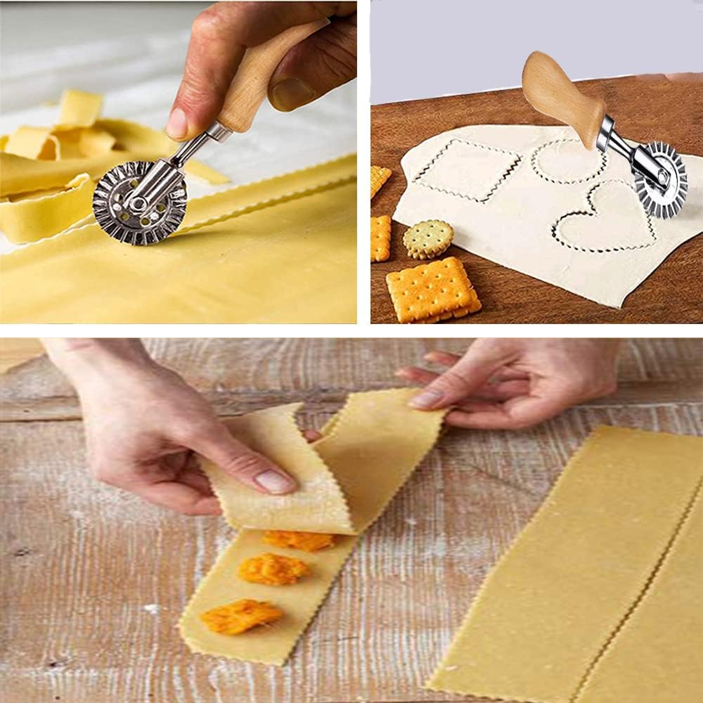 Ravioli Cutter Stamps with Roller Wheel round Mold with Wooden Handle and Fluted Edge Pasta Press Pasta Cutter for Home and Kitchen Use- 1.3" Diameter - Heart-Shaped image number 5