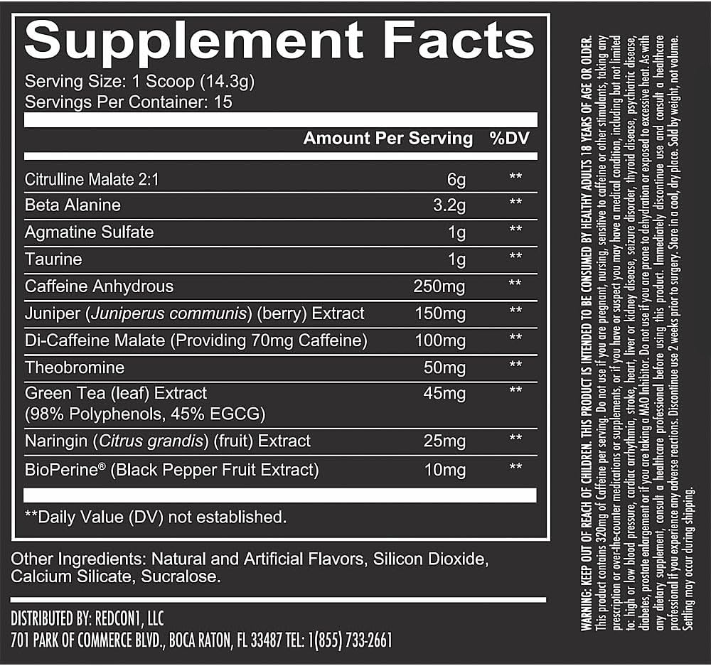 Redcon1 Total War Strawberry Acai Flavour Pre-Workout Dietary Supplement Powder 30 Servings image number 1