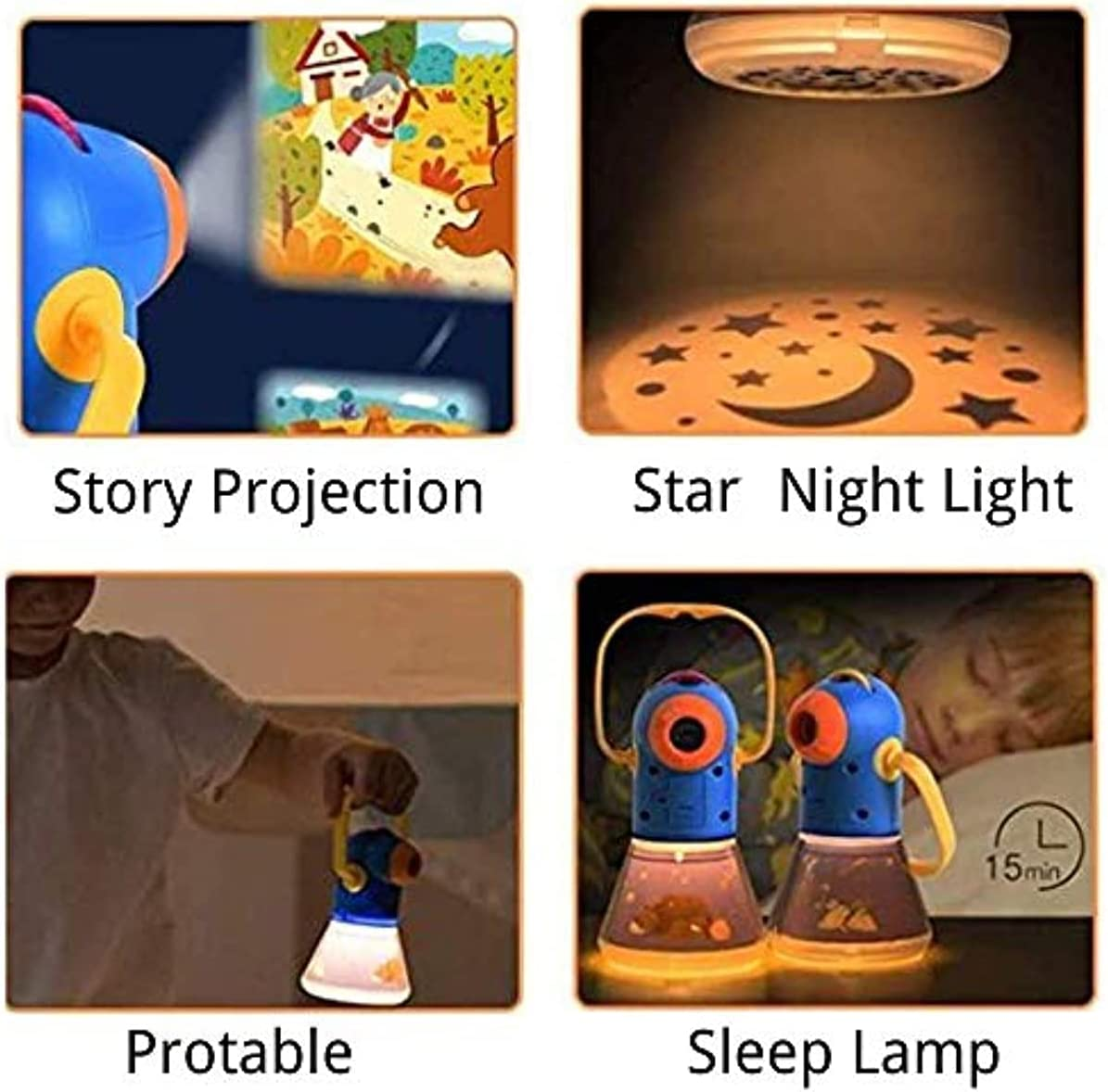 Kids Multifunctional Story Projector, Night Lights Storybook Toy, Educational Toys Gifts for 3-12 Year Old Boys/Girls, Yellow