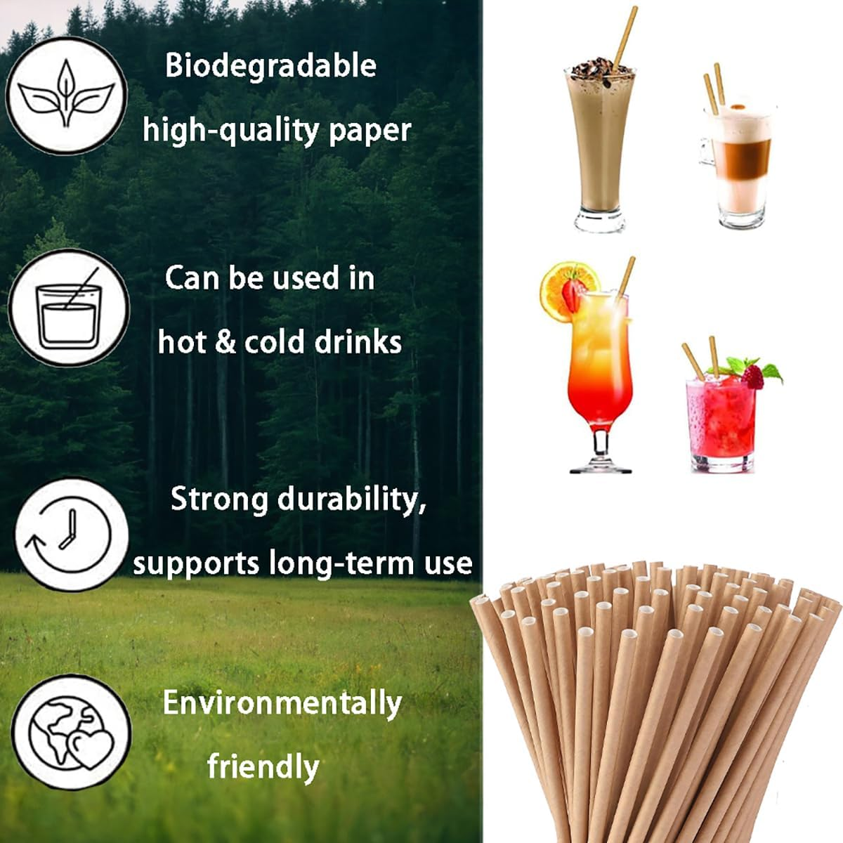 100 PCS Eco-Friendly Paper Straws, Biodegradable - Great for Smoothies, Milk and More - Great for Eco-Friendly Events and Everyday Use - Individually Wrapped (Brown) image number 5