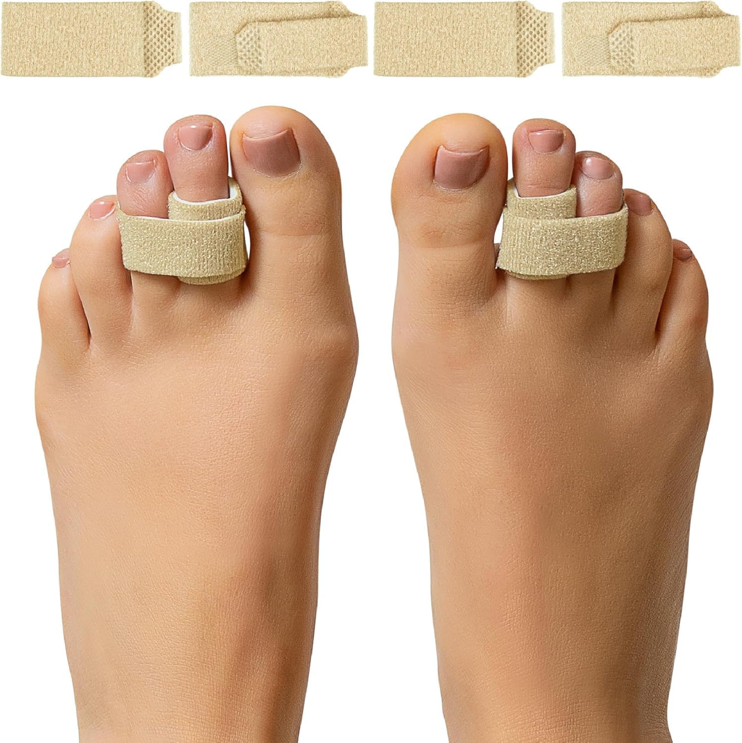 Hammer Toe Correctors &ndash; Reusable Fabric Wrap Splints for Men & Women, 4-Pack (OSFM, Beige) &ndash; Foot Injury Support & Pain Relief image number 4