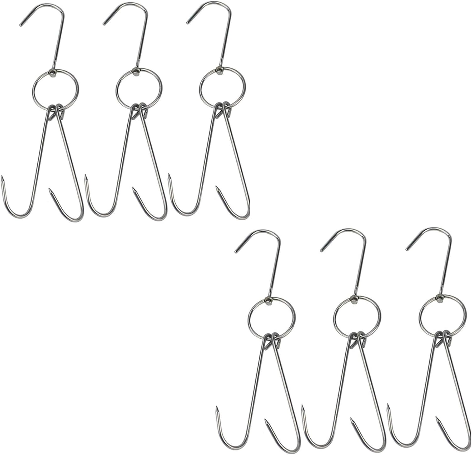 TIHOOD 6PCS 9.4" Stainless Steel Double Meat Hooks Roast Duck Bacon Shop Hook BBQ Grill Hanger Cooking Tools Accessories (9.4" X6)