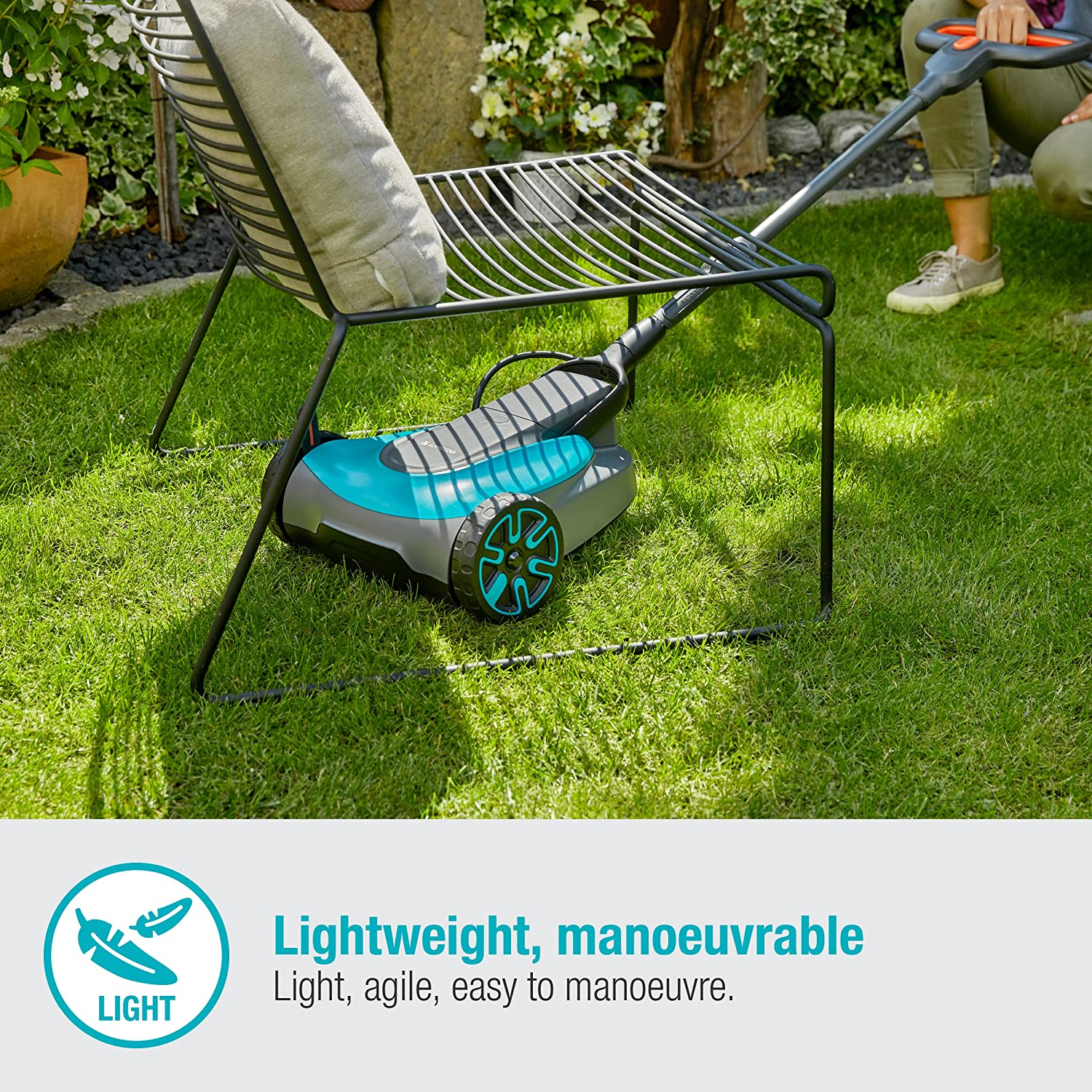 Gardena Battery Lawnmower Handymower 22/18V P4A Skin - Tool Only, Black/Turquoise/Orange (14620-56) image number 1