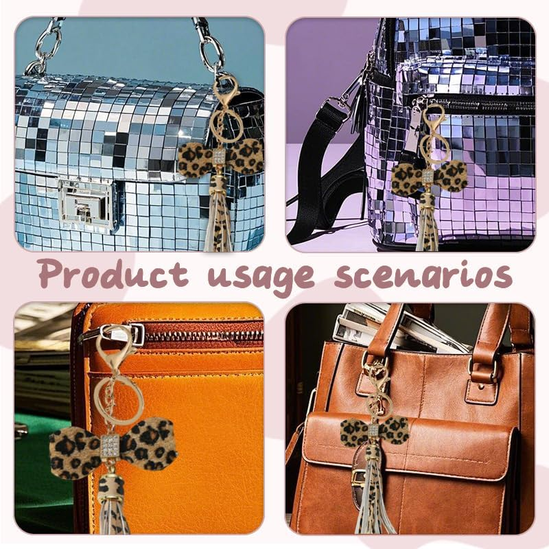 Vintage Rhinestone Leopard Tassel Keychain for Purse Bag Charms for Backpack Handbags Keychains Glitter Leopard Print Bow Keychain for Car Keys Chain Cute Bow Y2K Accessories Women Girls Trendy image number 3