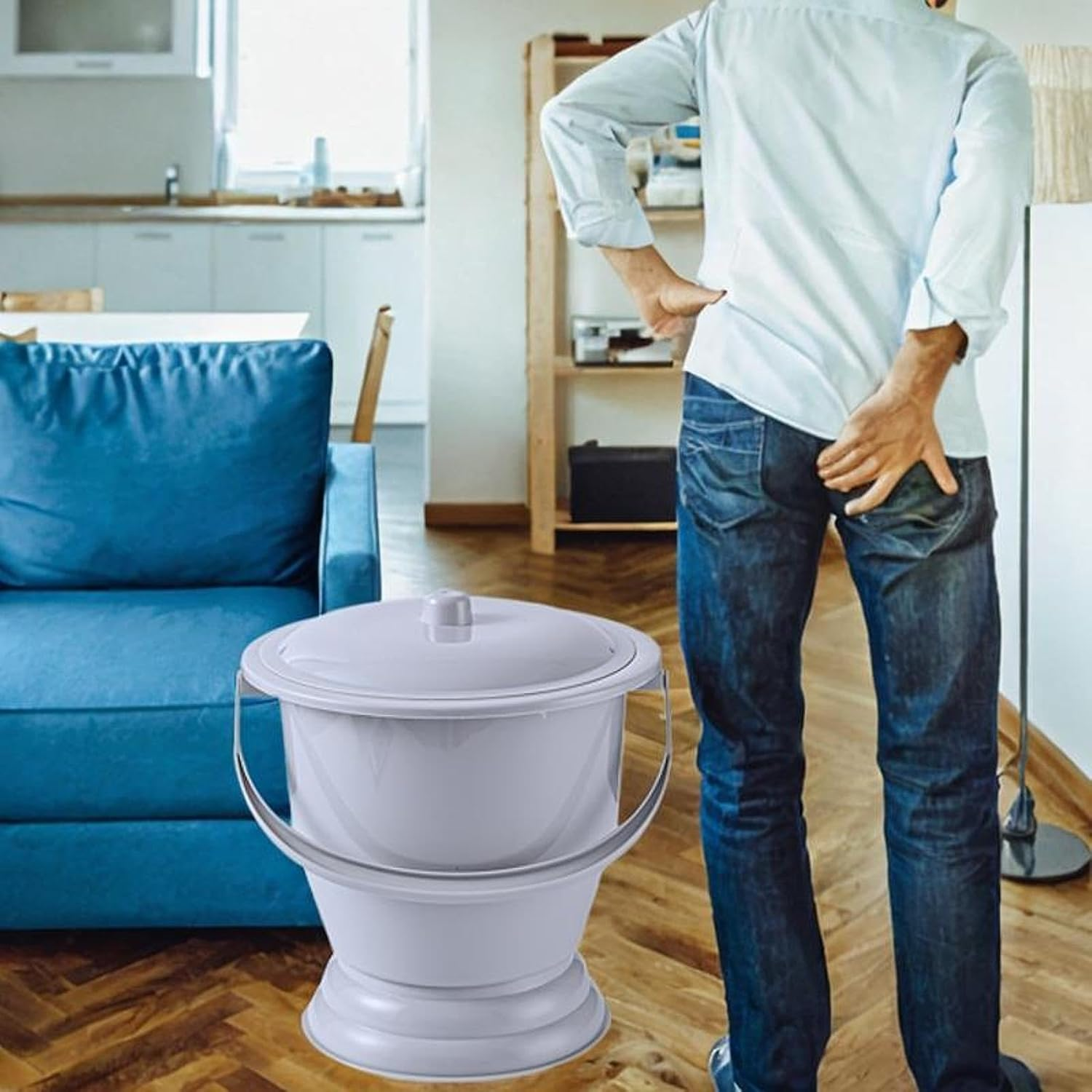 Generic Potty Bucket Spittoon with Lid and Handle Pot Chamber Pot for Female Male, Gray image number 1