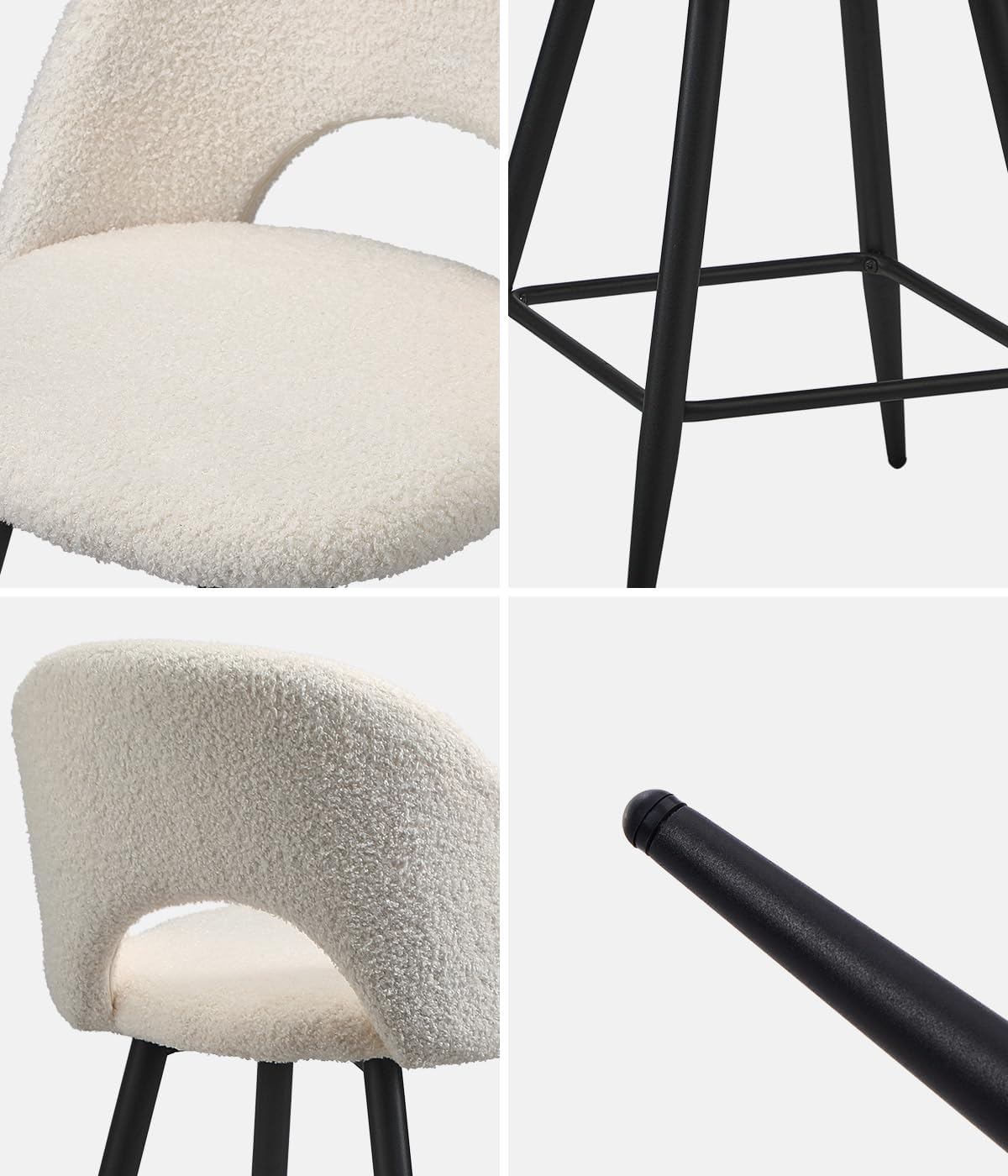 Oikiture Bar Stool Set of 2, Kitchen Counter Barstools Dining Chair Sherpa Boucle Fabric Upholstered Backrest in 59Cm Seat Height Floor for Outdoor Indoor Home Bar Dining Room Cafe, White image number 1