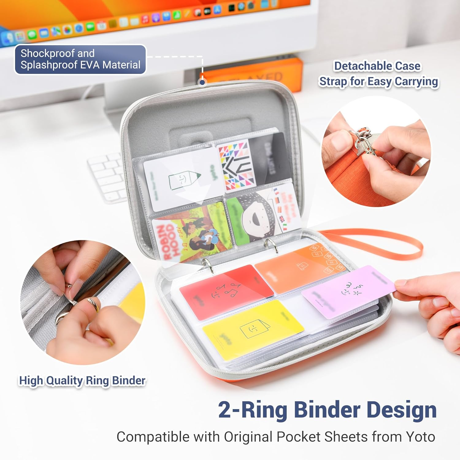 Profezzion Card Case Holder for Yoto Cards, 88 Pockets Card Holder Storage with Zipper & Carry Strap for Yoto Player & Yoto Mini Cards, Card Binder Holder with Sleeves for Travel - Blue image number 6