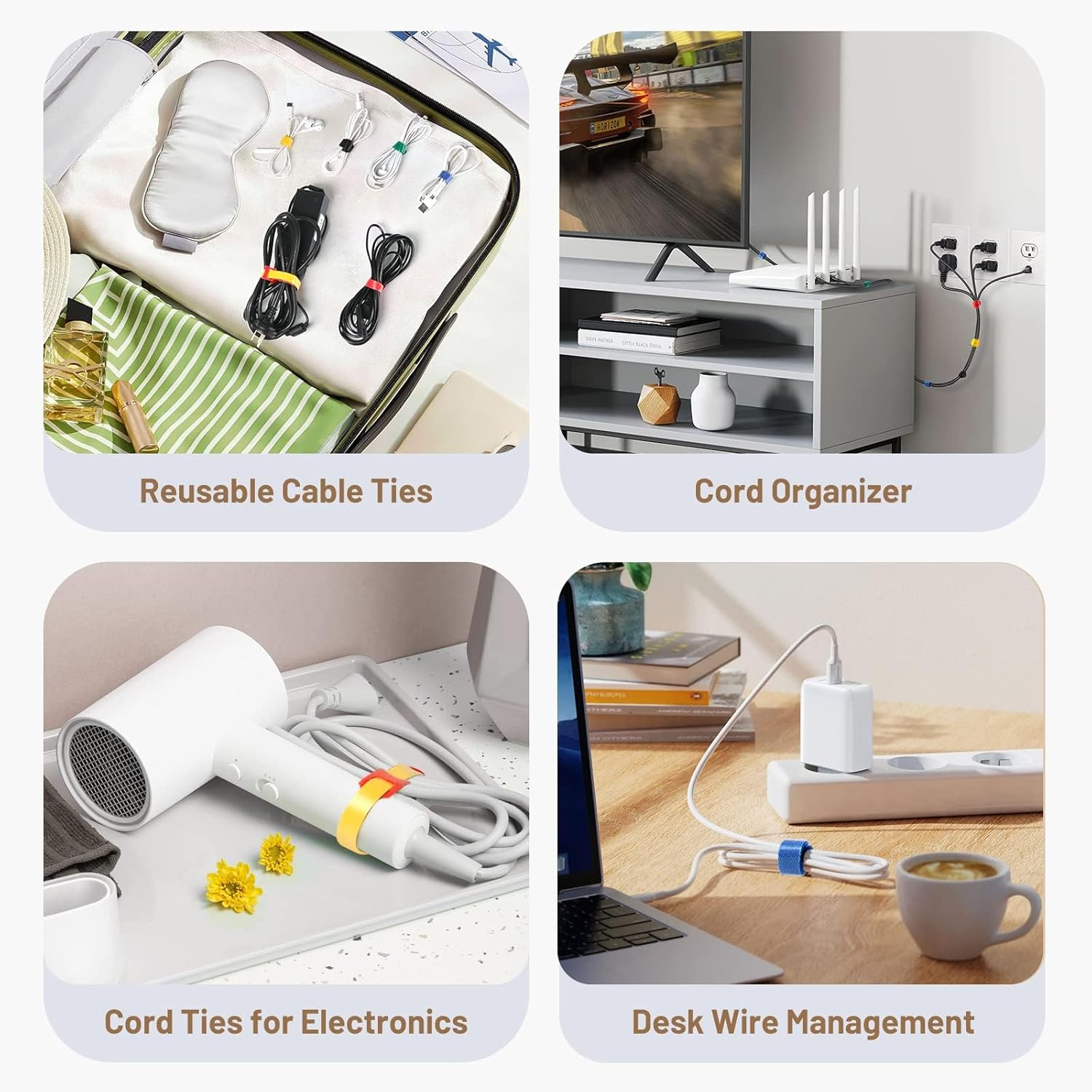 Heatunk 120-Pack 6-Inch Reusable Cable Ties: Adjustable Multi-Purpose Cord Organizer - Cable Management in 5 Colors