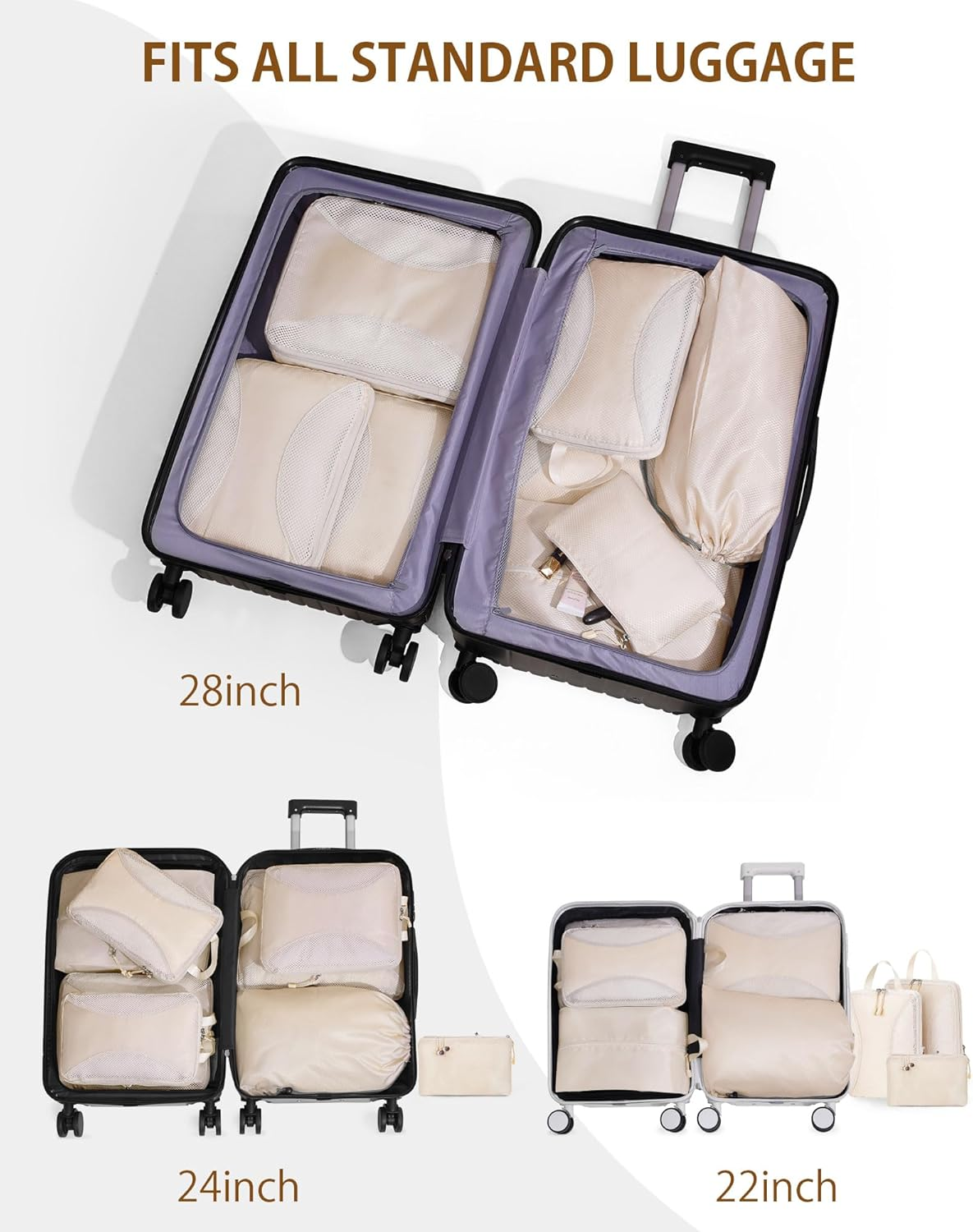 Compression Packing Cubes 8 Set, Suitcase Organiser Bags, Travel Cubes for Suitcases, Luggage Organiser Packing Bags, Flight Cruise Holiday Essentials - Grey image number 3