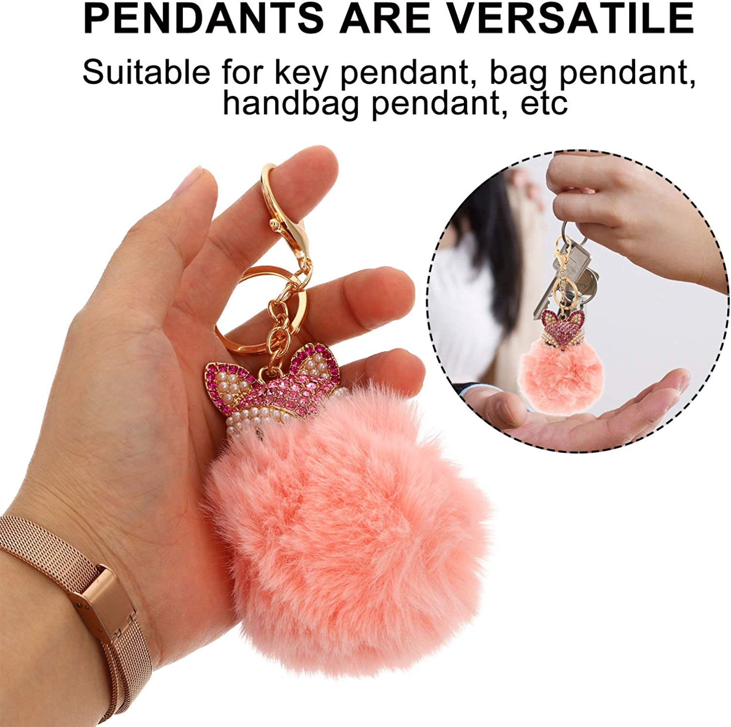 Toddmomy 3Pcs Animal Pom Pom Keychain Cute Fox Unicorn Deer Fluffy Keyring Kids Car Purse Backpack Handbag