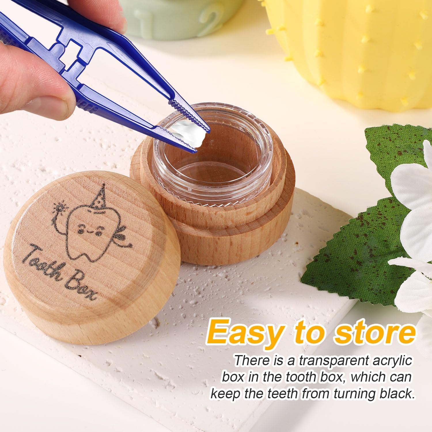 Gosknor Tooth Storage Box, Wooden Tooth Box with Transparent Plastic Box Cute Baby Tooth Box Tooth Holder Box for Lost Teeth Tooth Keepsake Box for Boys Girls Gift