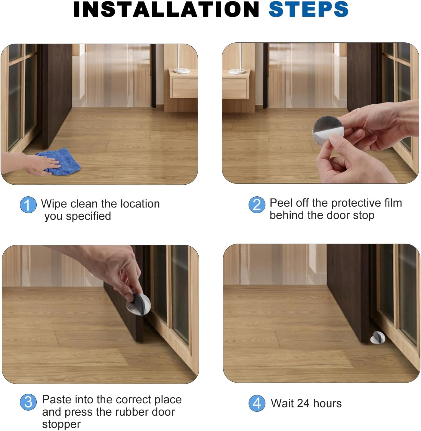 4 Pcs Self Adhesive Door Stoppers, Oval Stainless Steel Door Stops, Polished Magnetic Door Stops for Hard Floors, Glass Doors and Protective Walls(Silver) image number 1