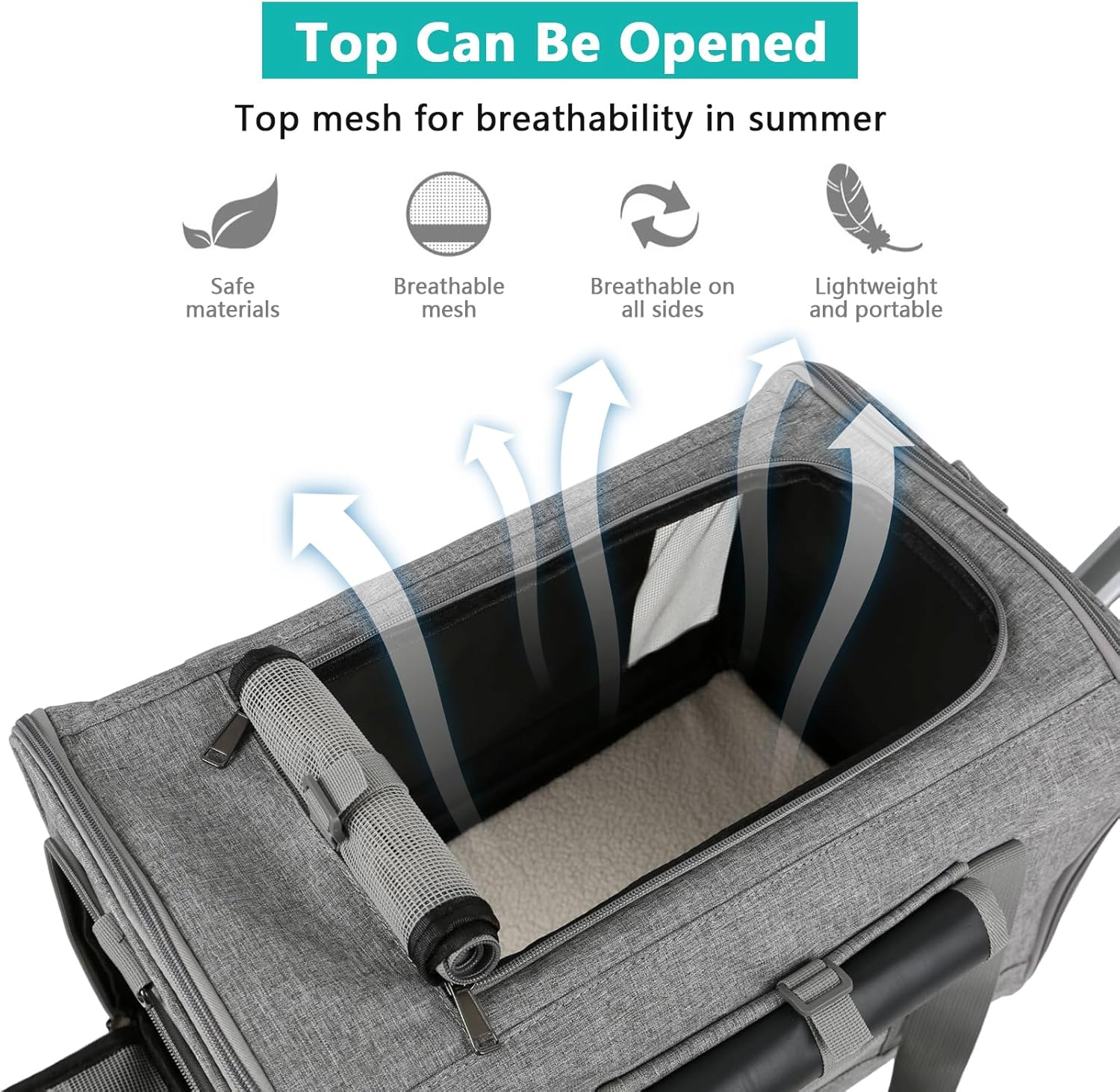Dog Cat Carrier with Wheels, Detachable Base Portable Breathable Outdoor Pet Carrier with Curtain, Multifunctional Labor Saving Dog Travel Carrier for Picnic (Grey) image number 3