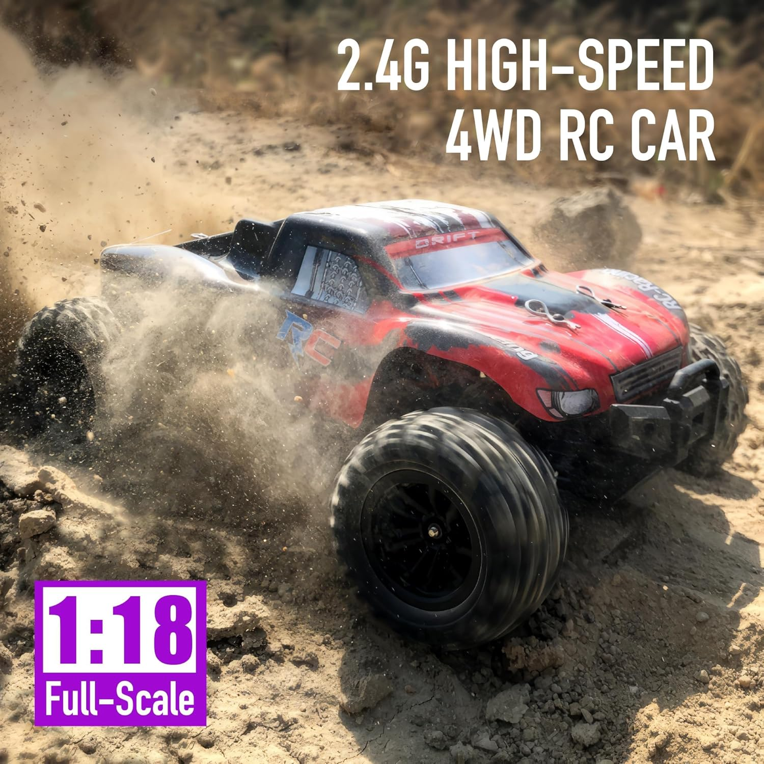 RC Cars 1:18 Scale Remote Control Car, 4WD High Speed 40+ Km/H off Road RC Monster Vehicle Truck, All Terrains Electric Toy Trucks with Two Rechargeable Batteries for Boys Kids and Adults&hellip;&hellip; image number 6