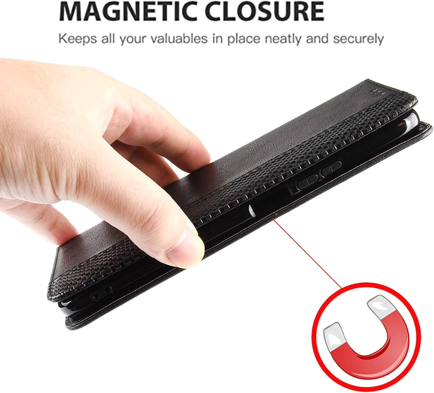 GOKEN Case for Motorola Moto G86 Power - Premium Synthetic Leather Wallet, Silicone Interior, Magnetic Flip with Card Holder, Foldable Kickstand, Full Protection -Black - Blue image number 3