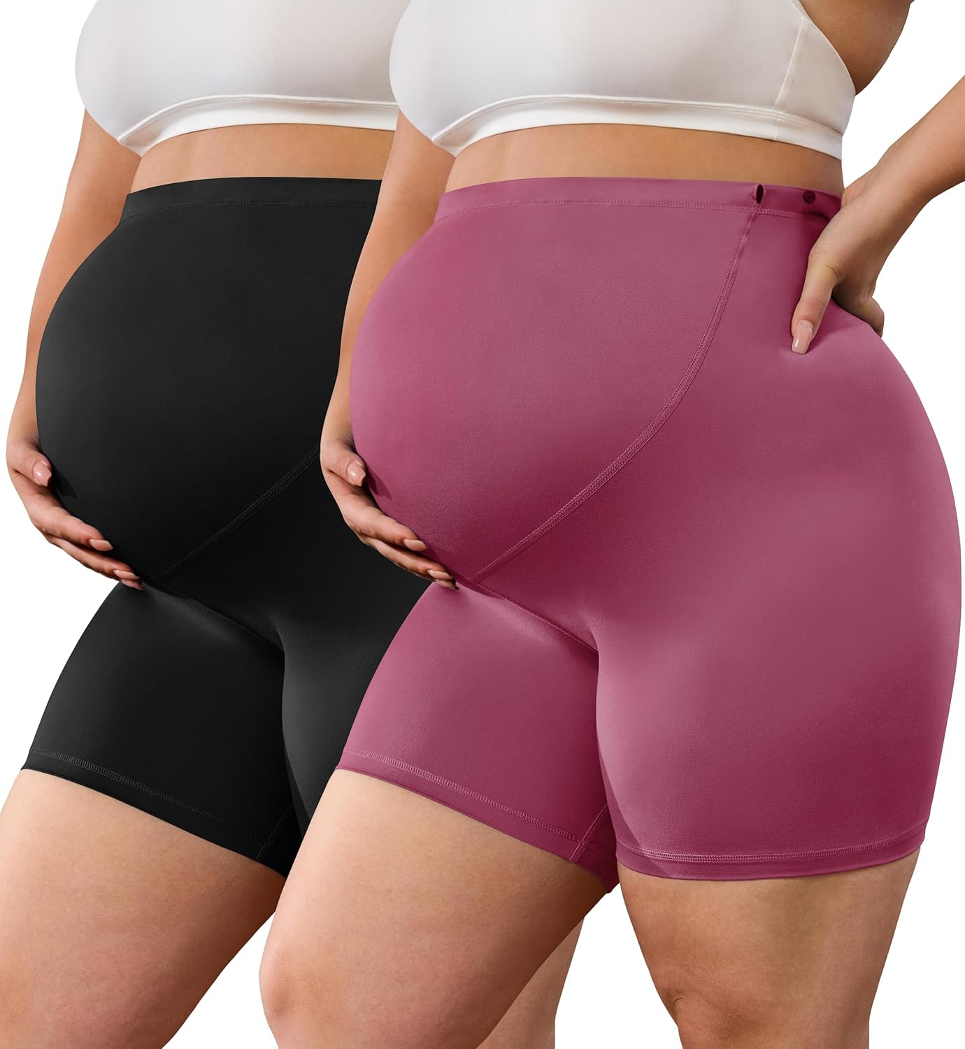 BONVIGOR Buttercloud Maternity Shorts over the Belly - 5" plus Size Pregnancy Biker Shorts Women Workout Yoga (L-5XL)