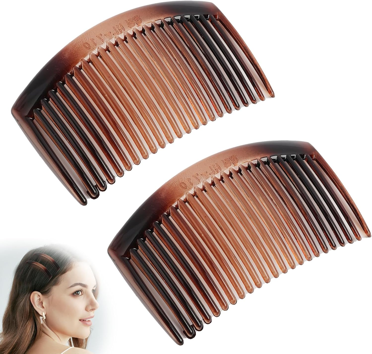 519H Hair Comb Set of 2 Hair Combs in Havana Brown, Approx. 10 X 5 Cm, Straight Teeth, High-Quality Comb from China, Ideal for Everyday and Professional Use