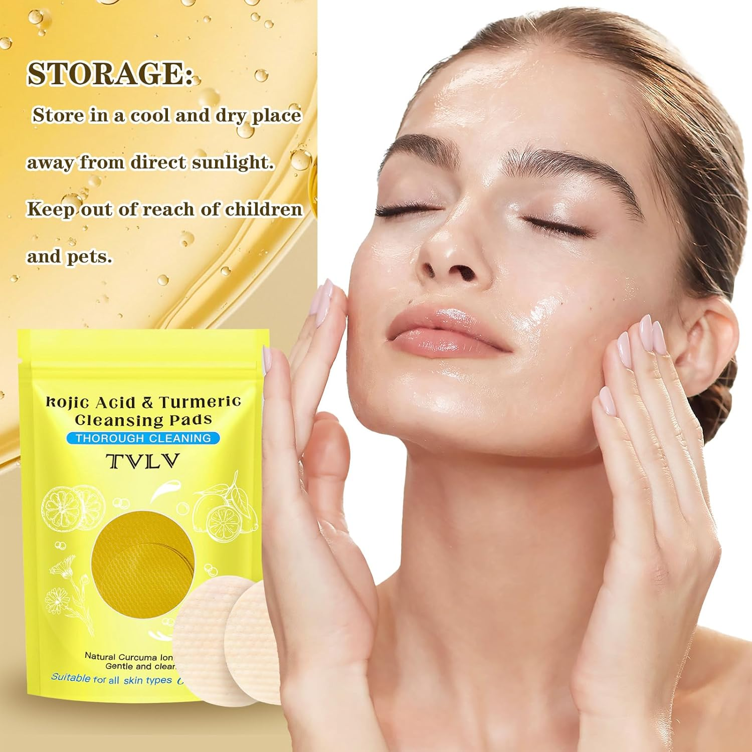 120Pcs Turmeric Kojic Acid Cotton Pads for Face,Deep Cleaning and Oil Controlexfoliating Pads,Arbutin Effectively Cleans the Stratum Corneum，Yellow image number 1