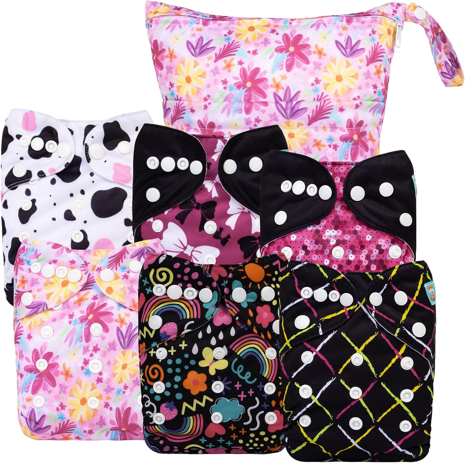 ALVABABY Baby Cloth Diaper 6 Packs with 12 Inserts Cloth Diaper Covers Adjustable Washable Reusable for Baby Girls Boys 6DM70A-L-AU image number 3