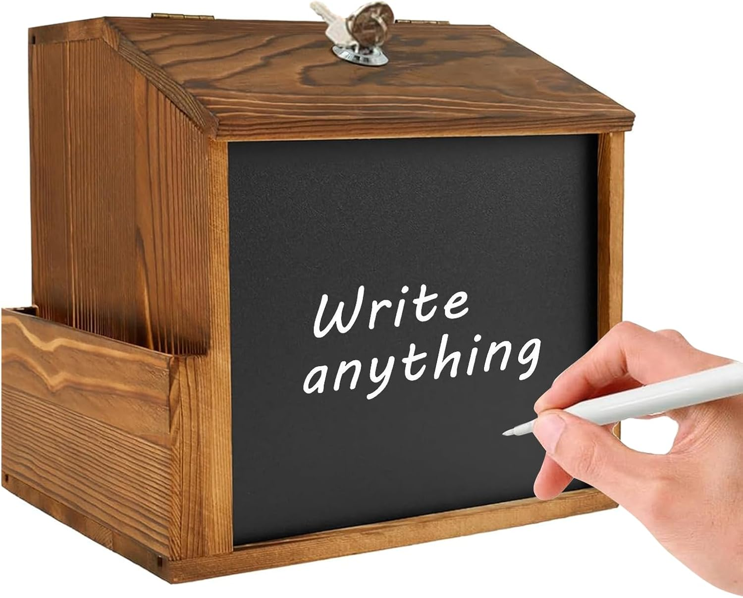 Vgvgaj Suggestion Box - Comment Box - Vintage Wooden Locked Secure Wall Vault Mailbox with Blackboard for Outdoor Fundraising Church image number 5