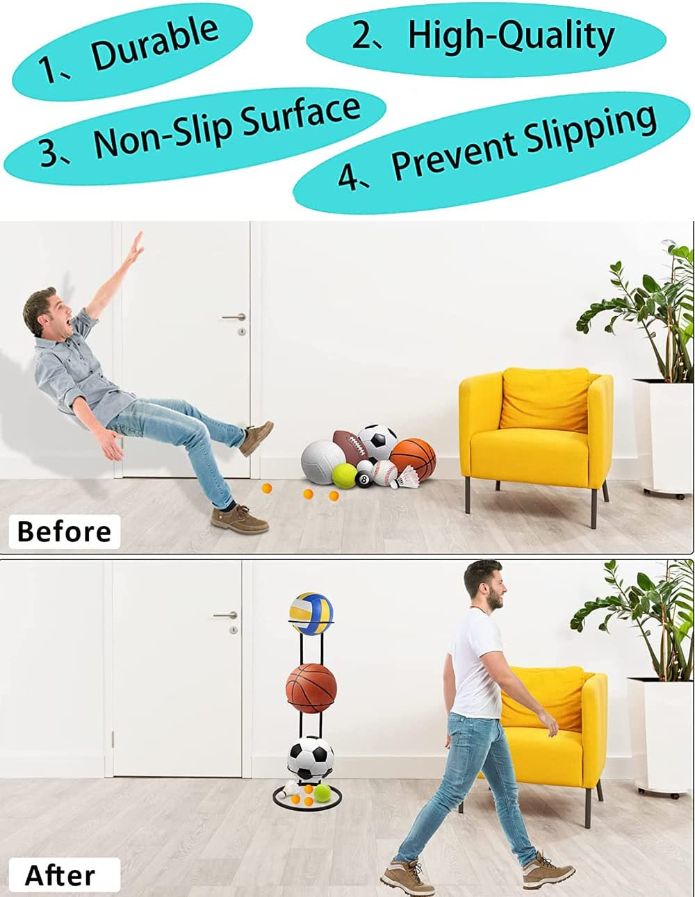 3 Tier Cube Ball Storage Holder, 1PC Space-Saving Practical Durable Creative Ball Rack Basketball Holder Shelf Metal Stand, Freestanding Garage Sports Equipment Organizer Indoor Display Stand image number 1