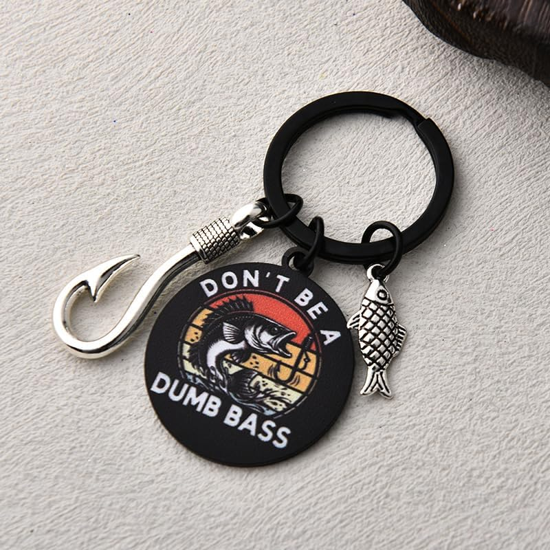 Funny Fishing Keychain for Fisherman Birthday Gifts for Husband Boyfriend Fathers Day Presents for Grandpa Dad Fish Lovers Fishing Retirement Gifts for Men Elderly Friend Don'T Be a Dumb Bass Keychain image number 4