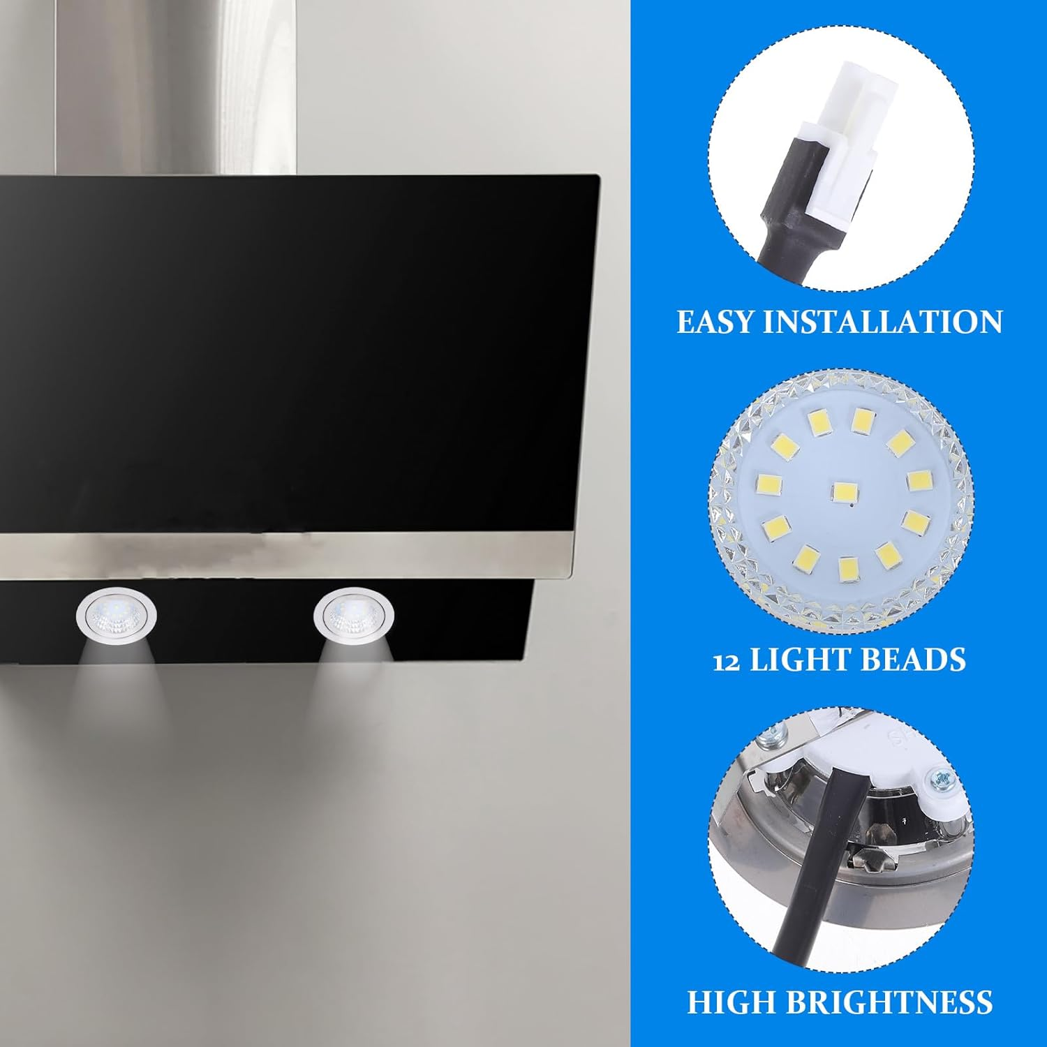 Veemoon 2Pcs Range Hood Light: Led Range Hood Light Bulbs - High Brightness 12 Beads Kitchen Rangehood Lighting for Recessed Closet under Cabinets Cooking Visibility image number 5