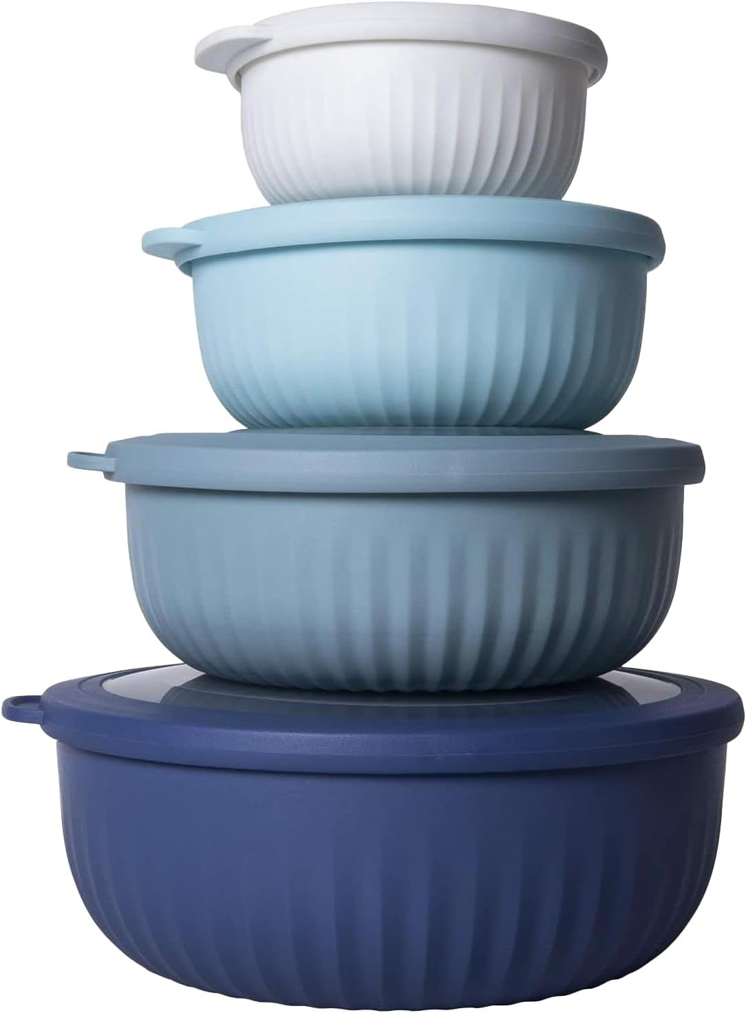 CHONYI Mixing Bowl Set with Lids,4 Pcs Wide and Deep Prep Bowls, Plastic Small Bowls, Space-Saving Nesting Design for Kitchen Mixing,Serving, and Storage (Blue) image number 1