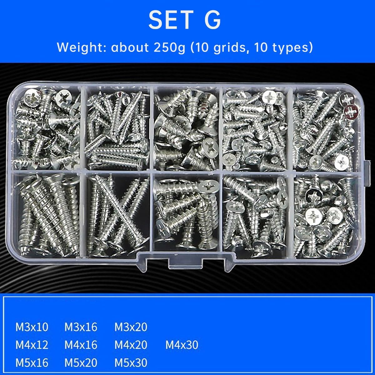 AIMALL Household Screw and Nut Kit - Complete Screw Box with Self-Tapping Screws, Nuts, Washers in Sizes M2, M3, M4, M5, M6 for DIY and Repairs image number 4