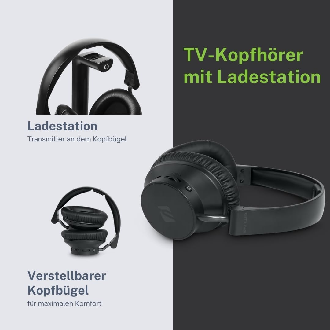 Muse M-285 CTV TV Headphones Set with Transmitter & Charging Station | 2.4 Ghz Wireless Headphones with Bluetooth, EQ, 30H Battery Life & Optical Input | Dual Headset image number 3