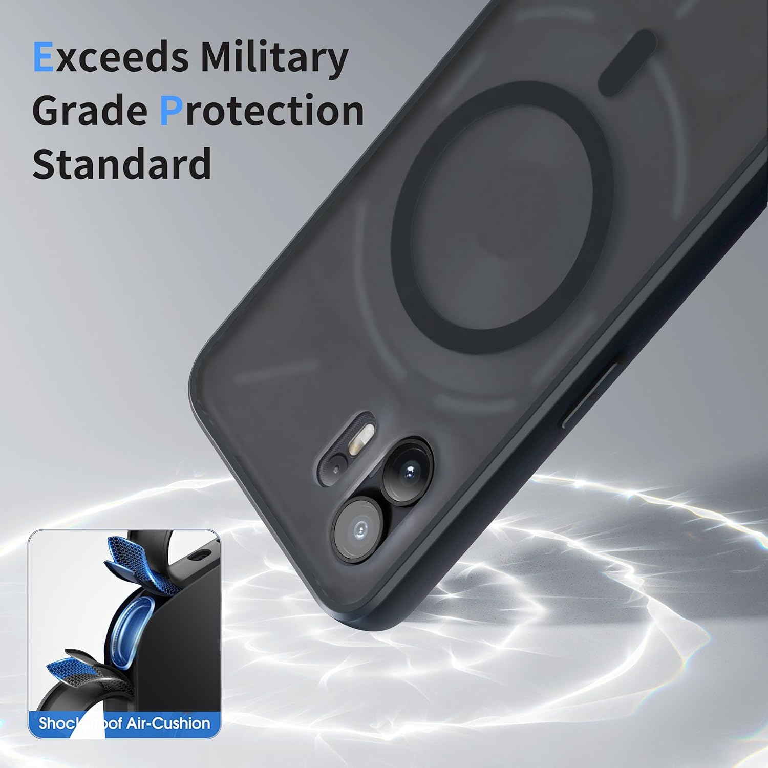 AOMYKE for Nothing Phone (2) Magnetic Mobile Phone Case for Nothing Phone (2) [Compatible with Magsafe] Translucent Matte Anti-Fingerprint Scratch-Resistant PC Back + TPU Bumper, Black image number 3