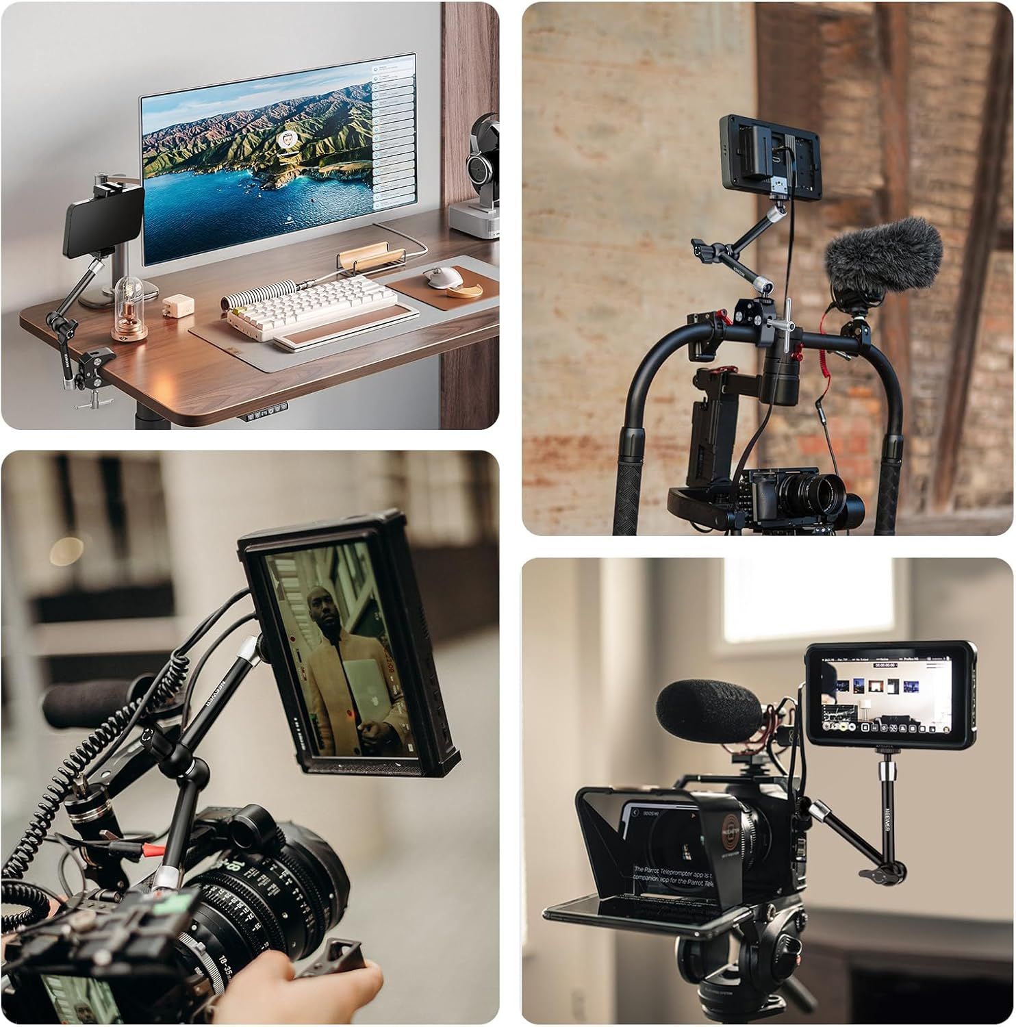 NEEWER 9.8"/25Cm Magic Arm with Super Clamp & Cleaning Cloth, 1/4" & 3/8" Threads for Flash/Led Light/Microphone/Dslr Camera Monitor Compatible with Smallrig Camera Cage, Max Load: 4.4Lb/2Kg, ST25C image number 6