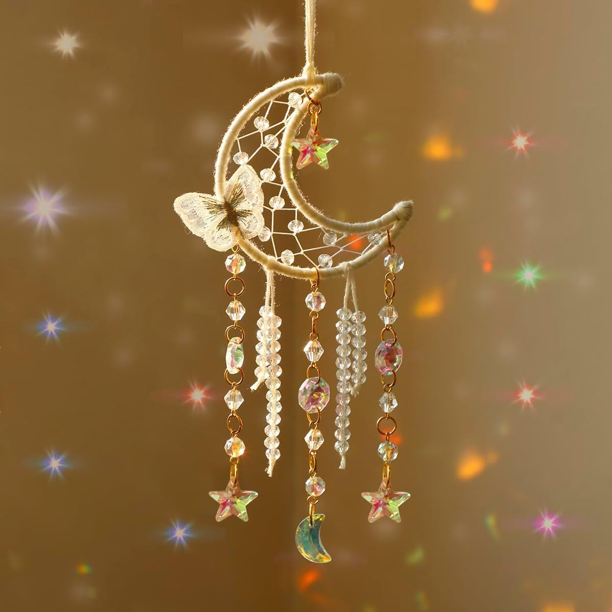 Artilady Dream Catcher for Girls - White Butterfly Small Moon Dream Catchers with Crystals Cute Room Decor for Teen Girls Boys Boho Bedroom Wall Home Decorations Birthday Christmas Women Gifts image number 2