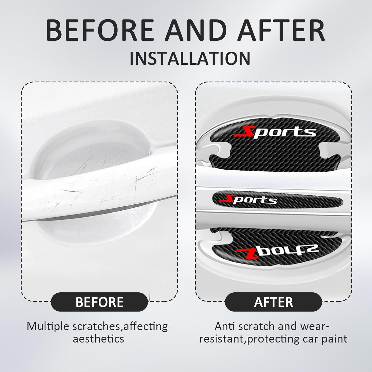 Car Door Handle Protector, 8 Pcs Door Protectors for Vehicles, Black, Door Handle Cup Protective Film for Most Vehicles (Bowl*4+Handle*4) image number 5