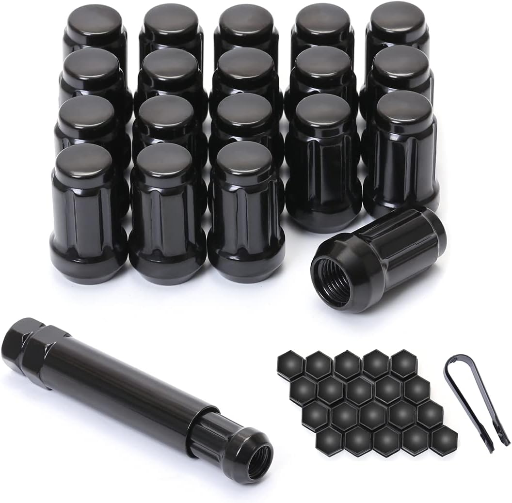 20 Pcs M12X1.25 Black 6 Spline Lug Nuts with Socket Key - anti Theft, 1.38" Long image number 5