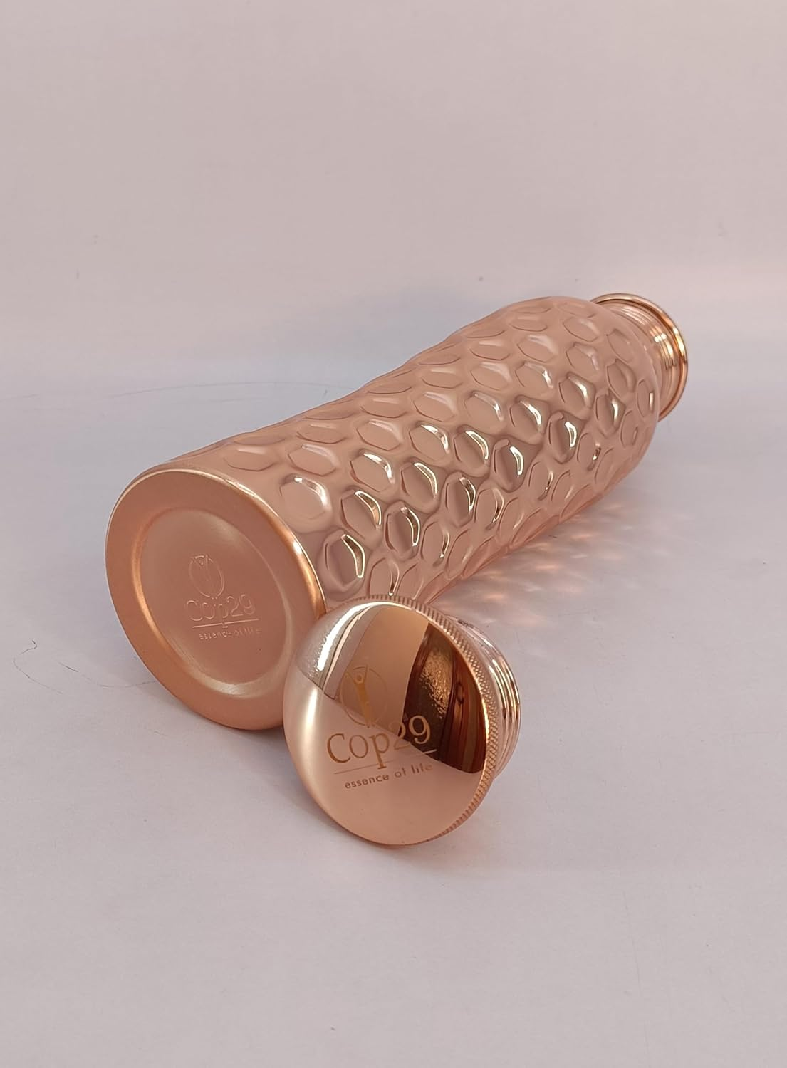 Cop29 Fairy Copper Glossy Honeycomb Water Bottle- 30Oz/900Ml | a Handcrafted Leak Proof Ayurvedic Pure Copper Vessel | Ideal for Hydration, Sports, Yoga & Daily Use | Enjoy the Health Benefits image number 4