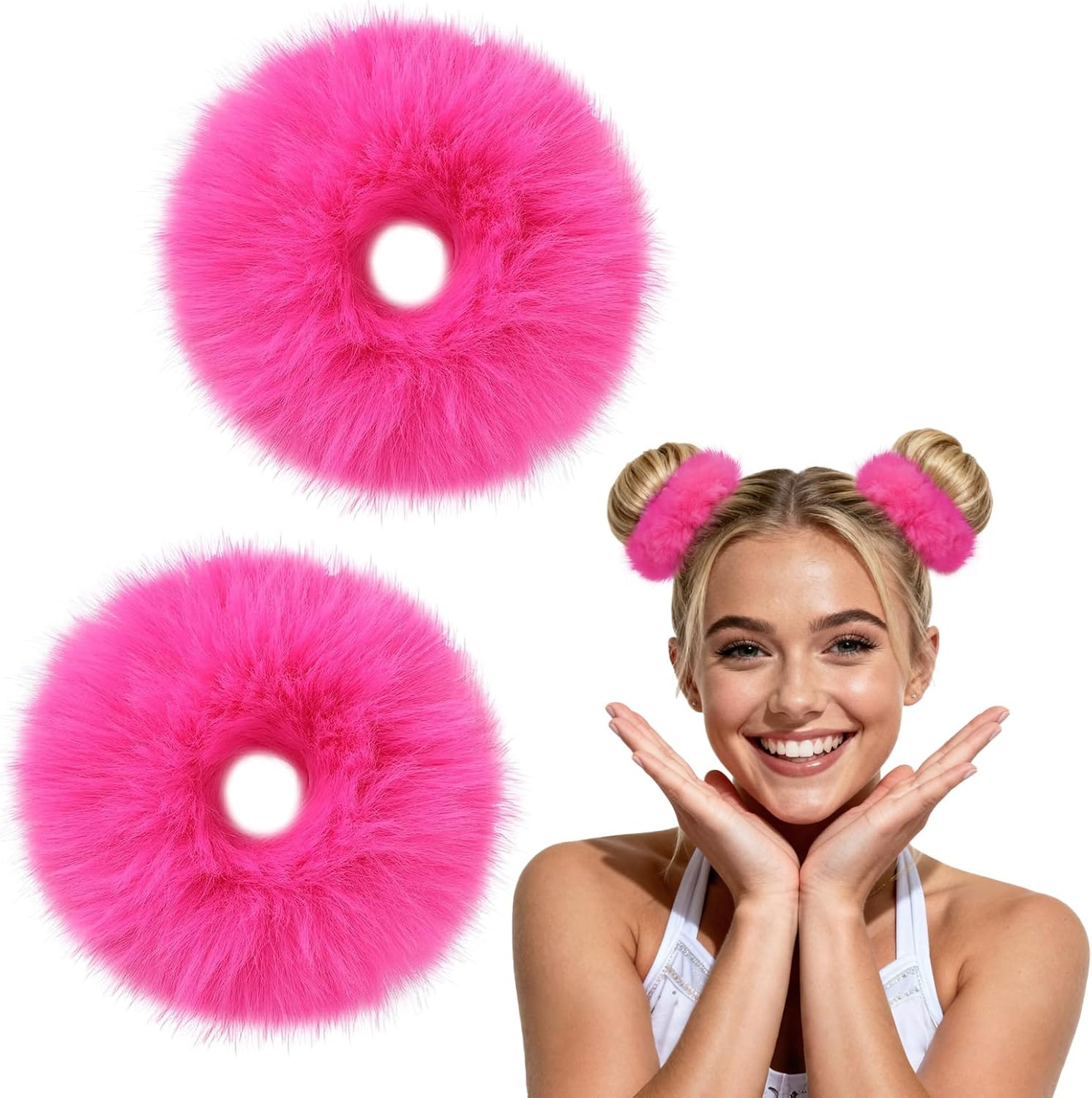 Plush Scrunchie Hair Scrunchie, 2 Pieces Plush Hair Bands, Women'S Pom Pom Headbands, Fluffy Hair Bobbles for Women and Girls