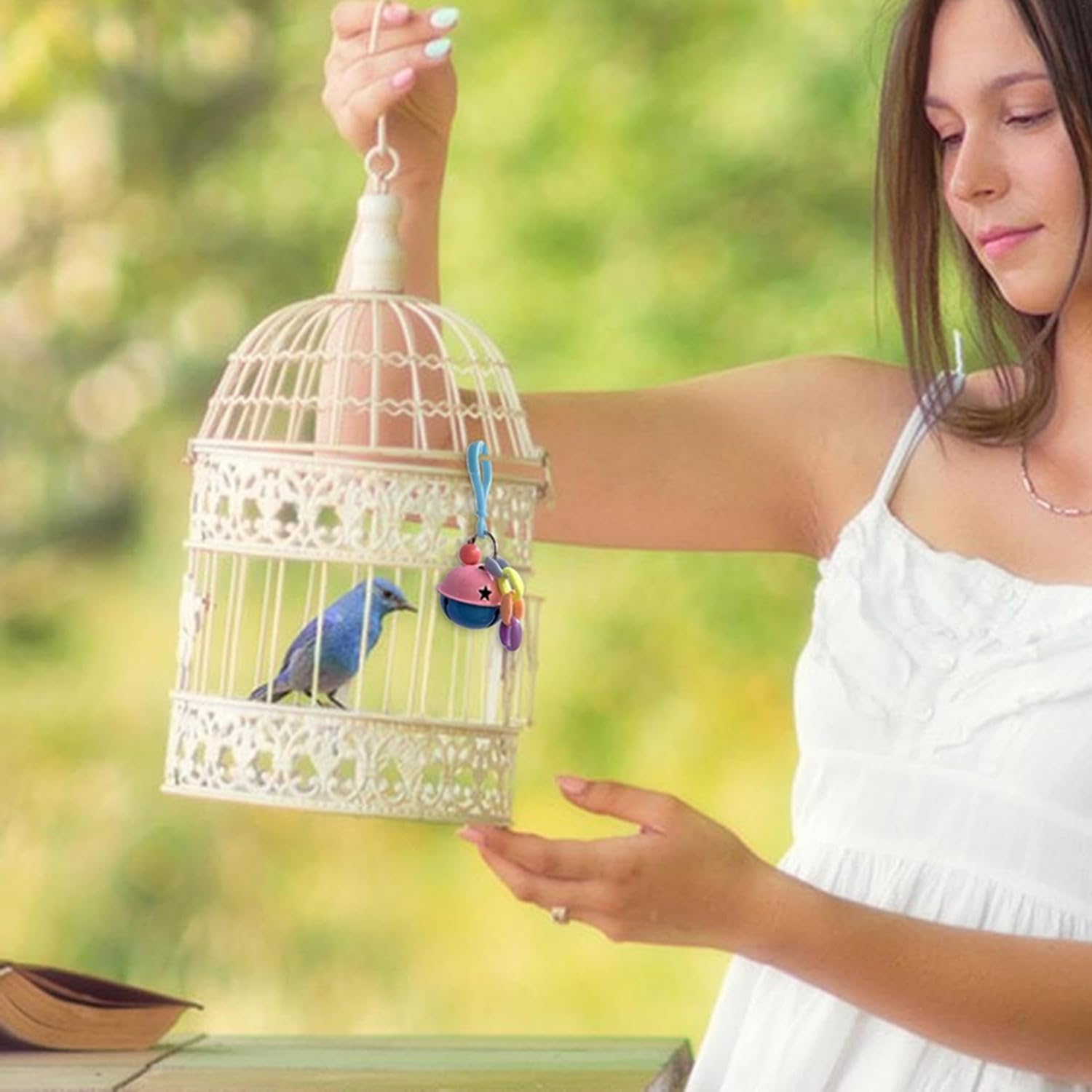 Conure Toys Bell, Parakeet Bell Toy - 2 Bird Cage Cockatiel Toys - Acrylic and Metal Bird Cage Pendant Chew Toy image number 1